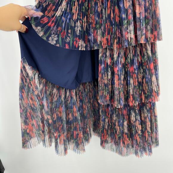 Hutch | NWT Rosey Gown Navy Tropical Garden Tulle Floral Tiered Maxi Dress 0 - Picture 10 of 14